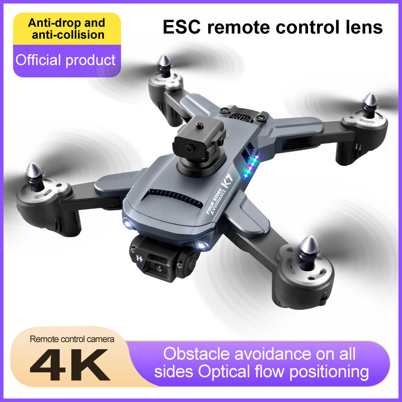 K7 4K HD Câmera Profissional Drone, 4K, Posicionamento de Luz LED, 4 Eixos, Anti-Shake, Gimbal ESC com Fluxo Óptico, Novo