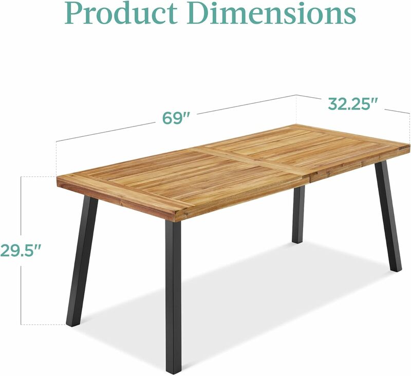 Обеденный стол из Древесины Акации на 6 персон, стол для пикника с порошковым покрытием из стали, ножки вместимостью 350 фунта