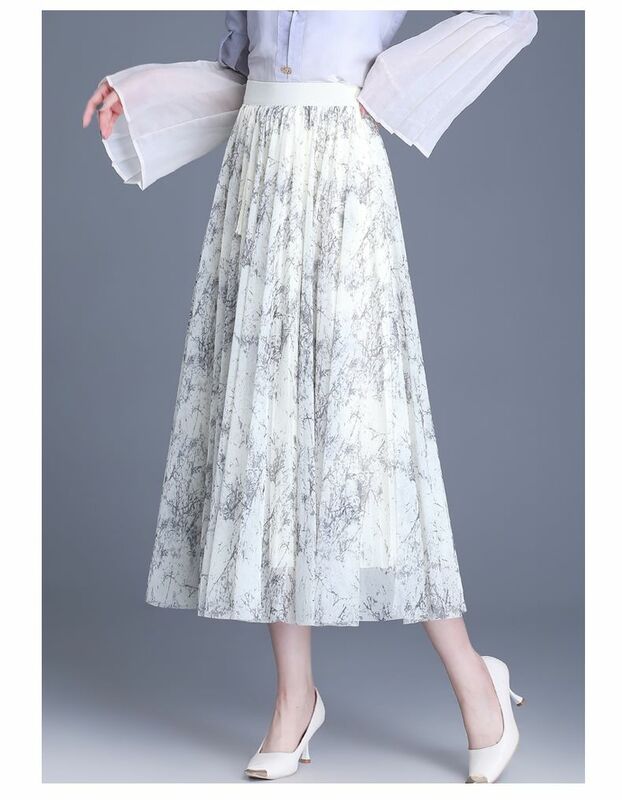 Falda envolvente de gasa con estampado de estilo chino para mujer, ropa elegante de cintura alta, faldas florales delgadas, novedad de verano, 2024