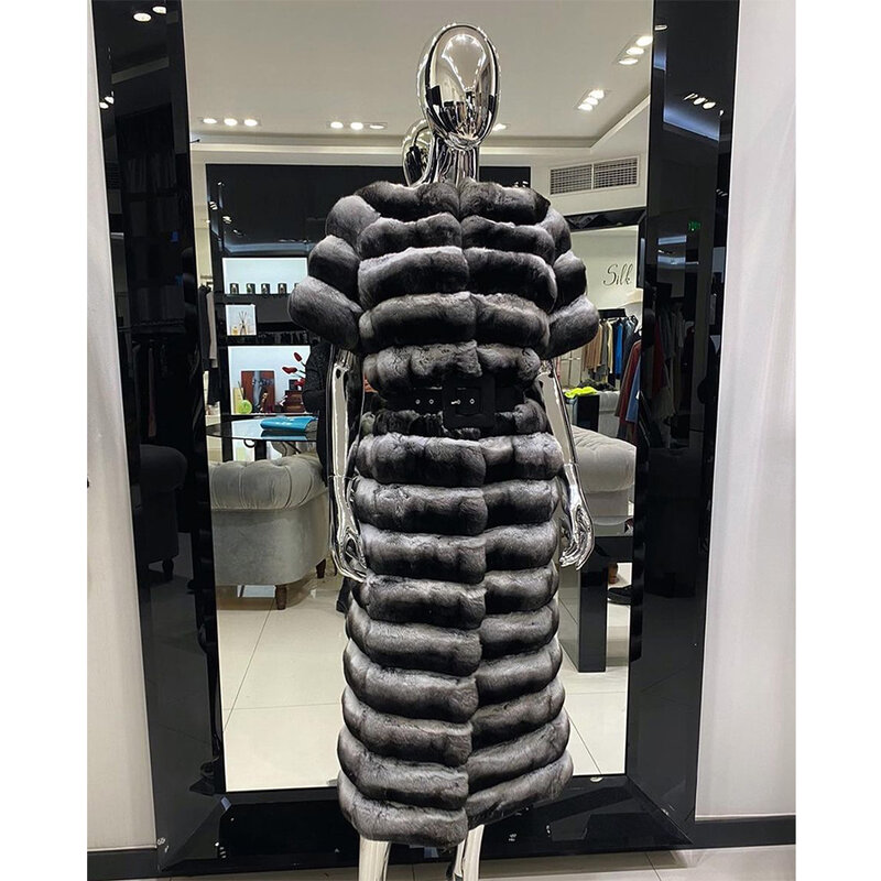 Женское пальто средней длины из натурального искусственного меха
