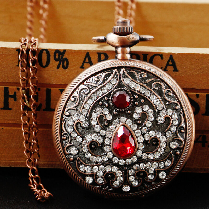 Vintage redondo cadeia relógio de bolso para senhoras, cor sólida, liga, quartzo, pingente, xh1001