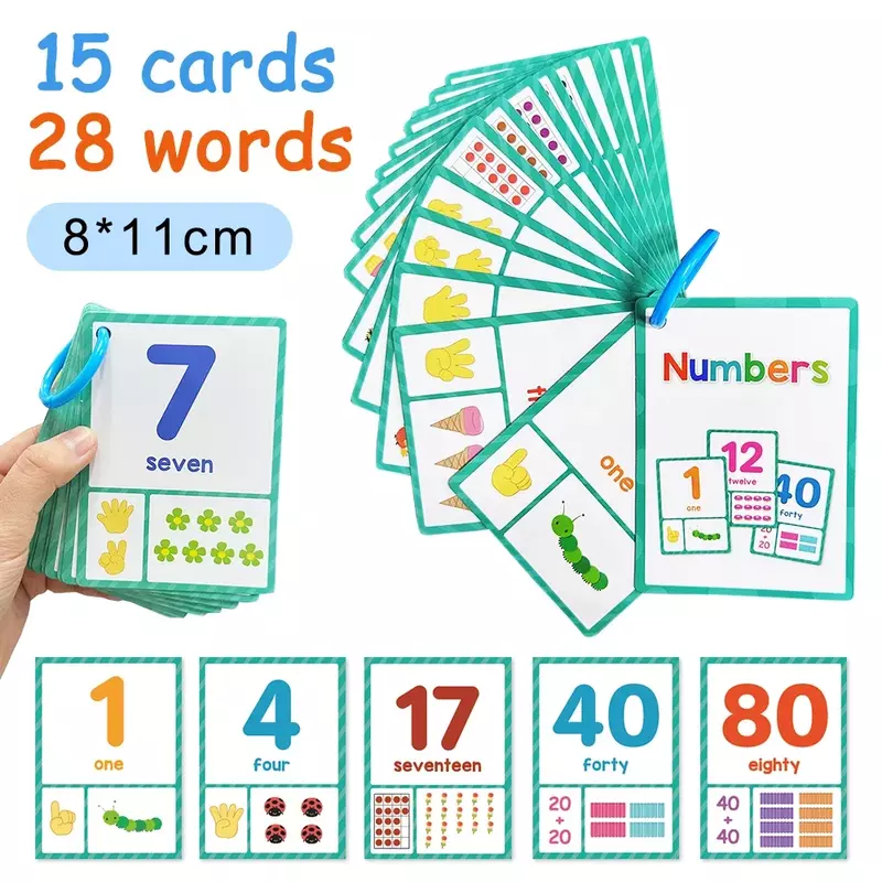 Tarjetas de bolsillo cognitivas Montessori para niños pequeños, 15 tarjetas, números 1 a 30, 8x11cm