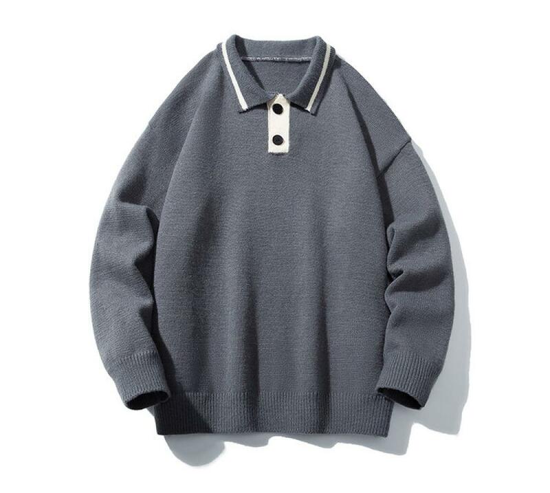 2023 jesienno-zimowa nowe japońskie solidna kolorowa koszulka Polo koszula męska damska sweter z dzianiny na co dzień modny Top kołnierz z klapką 5Xl