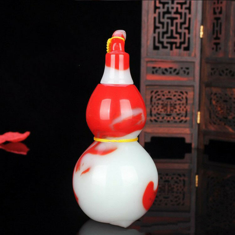 Natürliche Xinjiang Gobi Gold Seide Jade Huhn Blut Jade Schwimm Blume Kürbis Ornamente, Beliebte Fulushou Griff Ornamente