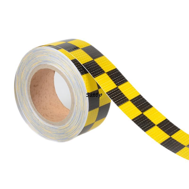 5cmX10m Reflecterende Tape Pvc Sparkle Geruite Reflector Sticker Geel Zwart Hoge Intensiteit Weerspiegelen Tape Voor Waarschuwing Veiligheid Film