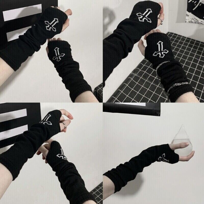 Guantes cruzados Punk Grunge a la moda, guantes sin dedos negros neutros, manga Ninja Rock, Cosplay