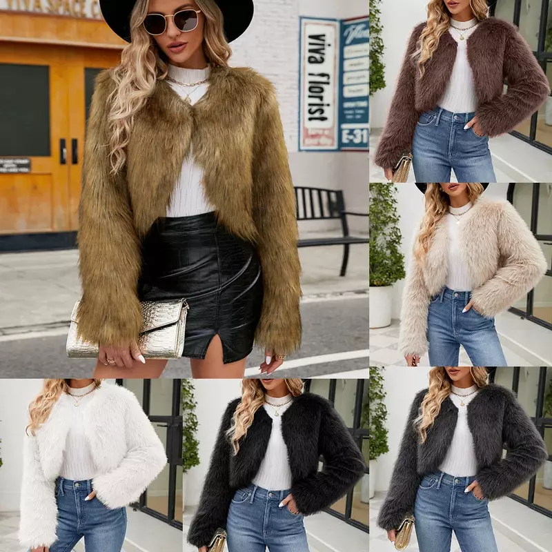 Moda damska imitacja futra jejecket zima nowy krótki płaszcz z futrem dla kobiet