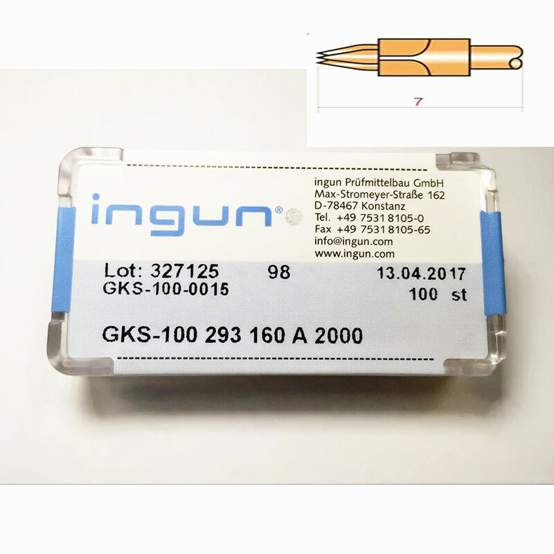 Ingun-Steelプローブgkss100 293 160 a2000/a3000、トリプルポイント、1.36mm、スプリングテスト針、100個