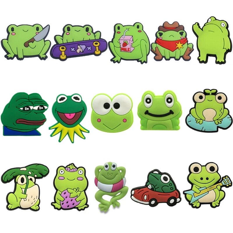 Single Sale 1pcs Animals Shoe Charms Cartoon Shoe Accessories Decorations Sad Frog PVC Shoes Buckle for Kids Party Xmas Gifts