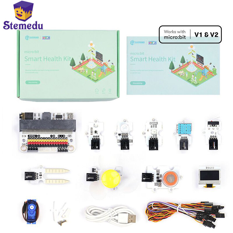Micro:bit Smart Health Kit (Without micro:bit Board) With Sensor Brick, Servo Kit UV Sensor PIR Sensor MQ3 Alcoholic Sensor