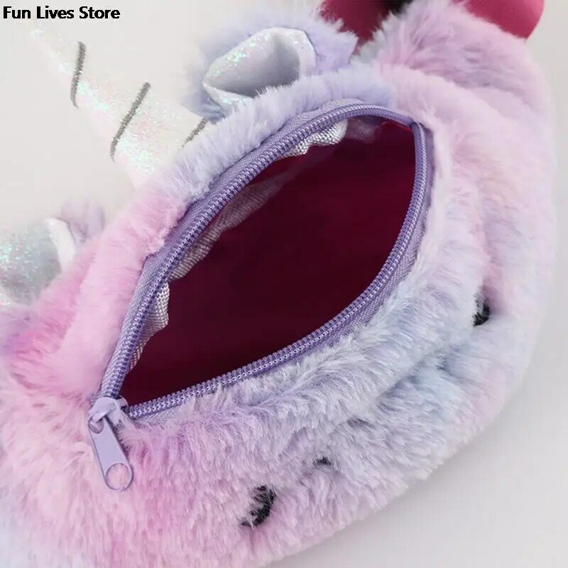 Unicorn Plush Waistbag Children's Fanny Pack Animal Belts Waist Bags Winter Faux Fur Phone Pouch Cartoon Lovely Mini Money Purse