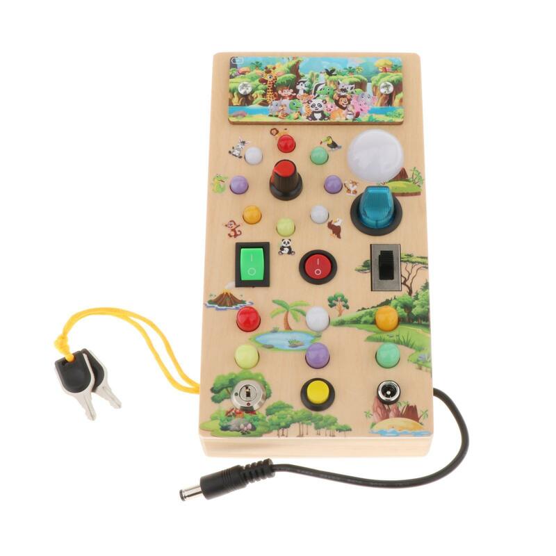 Wooden Busy Board with LED Light Switches Baby Travel Toys for Children Kids
