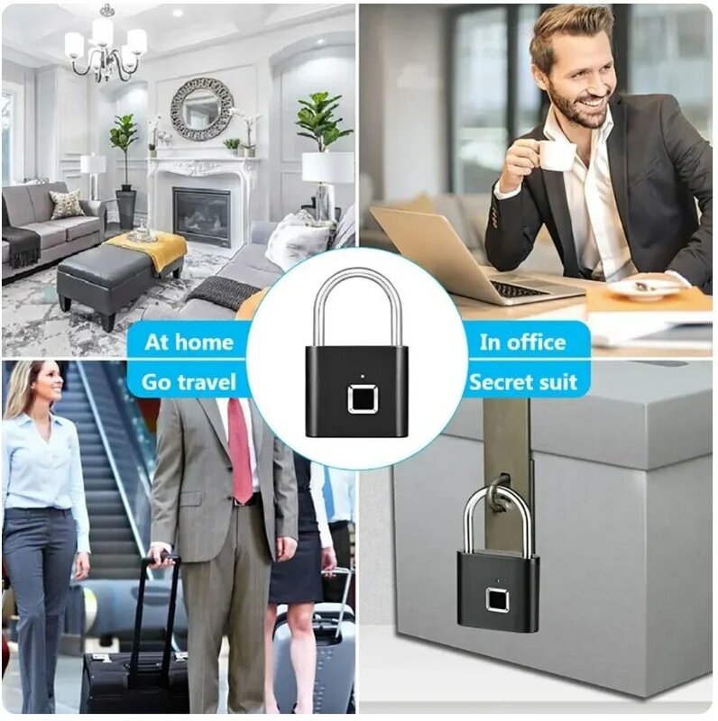 Fingerprint Smart Lock, Keyless, impermeável, Anti-Roubo, Fingerprint Cadeado, Liga de zinco, Segurança Inteligente, Electronic Door Lock