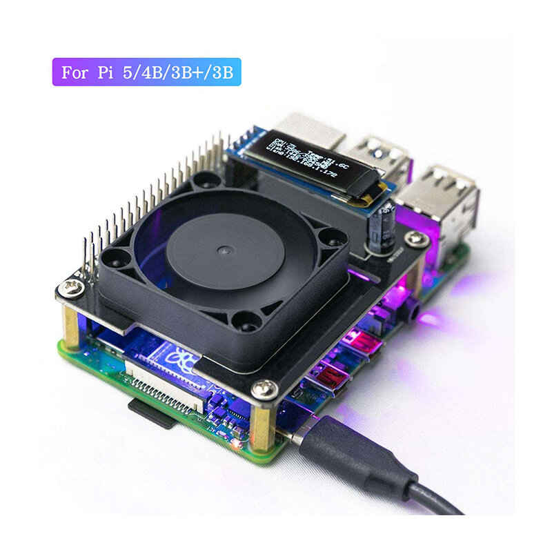 Плата расширительной головки с RGB-подсветкой, совместима с Raspberry Pi 5 4B 3B + с OLED и охлаждающим вентилятором