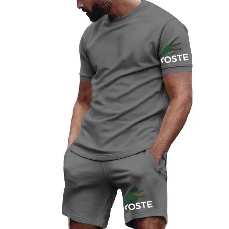 Camiseta curta masculina de manga curta e conjunto de calções esportivos, roupa de jogging, roupa esportiva masculina, moda casual, verão, 2024