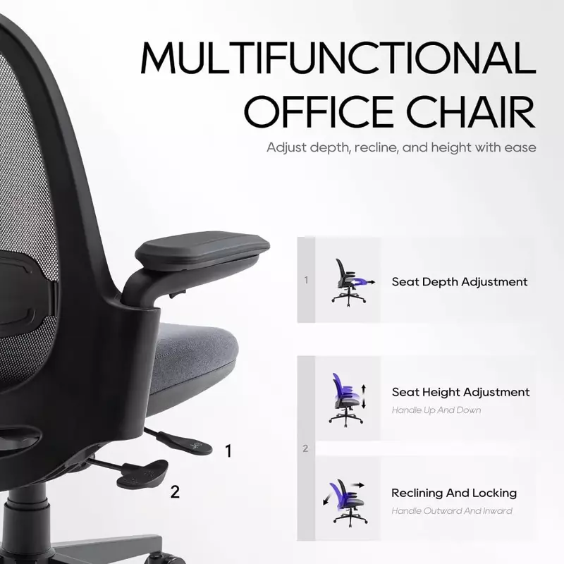 Silla de oficina de malla con respaldo medio para ordenador, sillas de escritorio ejecutivas con reposabrazos 3D, asiento deslizante, bloqueo de inclinación y soporte Lumbar, negro/gris