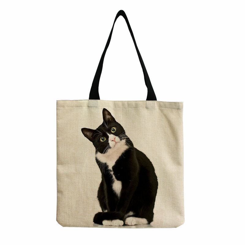 bolsa tela bolsas de compra bolso grande tote bag tela bolsos aestethic Bolso de mano con estampado de gato y Animal de dibujos animados para mujer, bolsa de hombro de alta capacidad, ecológico, portátil, para la playa