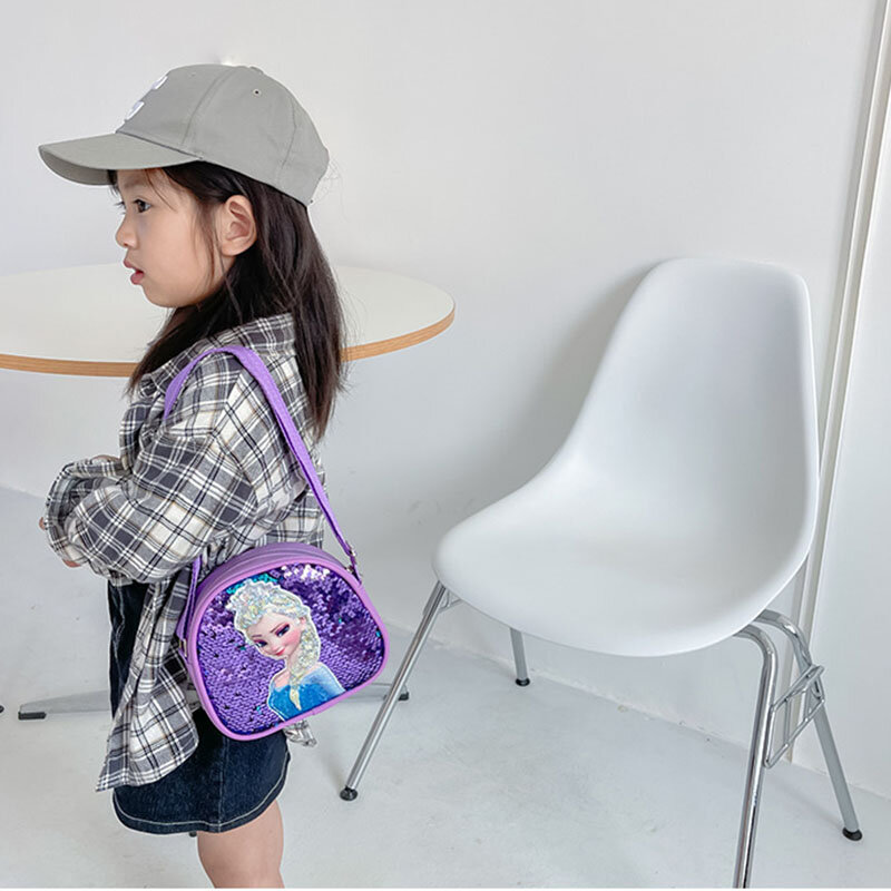 Disney Children Crossbody Bag Sequins Elsa Princess Girls Handbags Multifunctional PU Leather Bag Birthday Gift