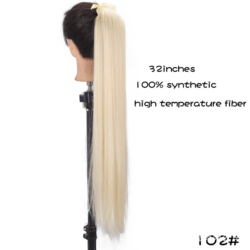 Perruque synthétique longue droite à clipser pour femme, fausse queue de cheval, extension de cheveux avec épingles à cheveux, 32 ", utilisation 03