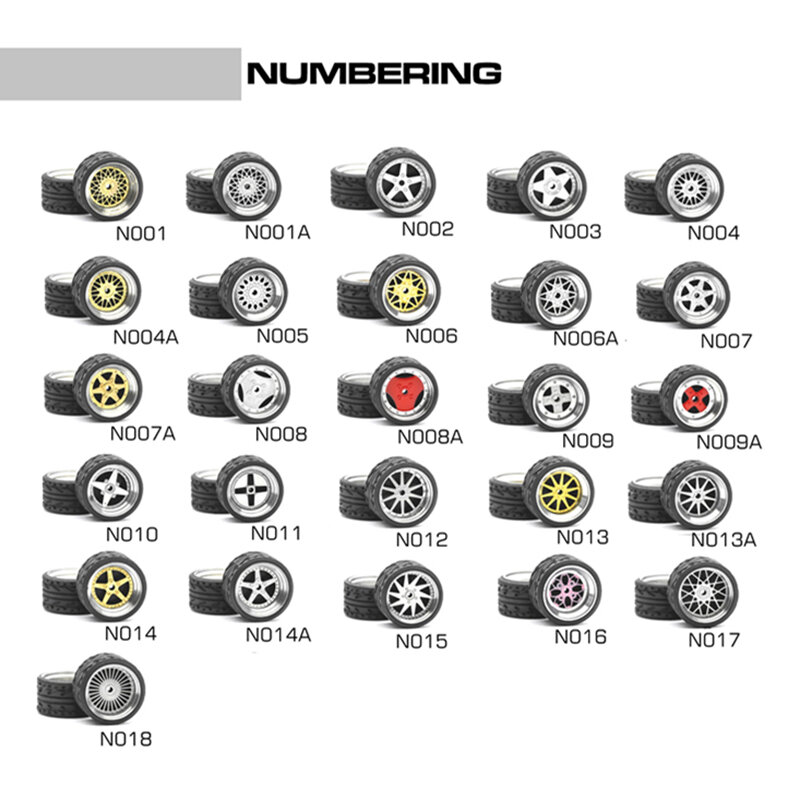 Carlomo-ruedas para modelo de coche clase N, juegos de detalles con neumáticos de goma, llantas Tomica Hot, Juego de 4 piezas, 1/64