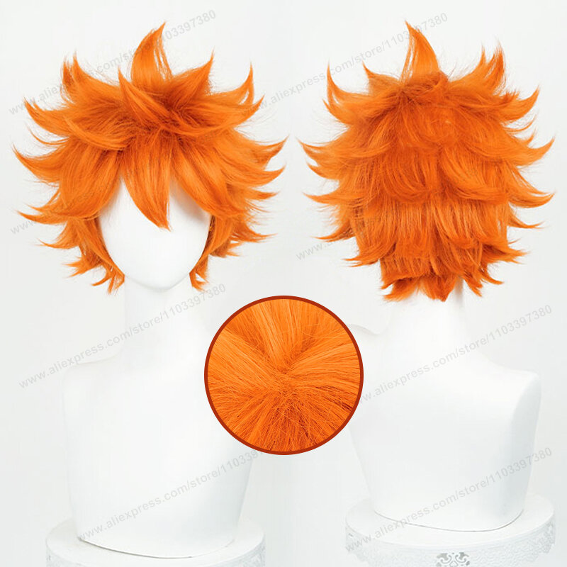 Hinata Shoyo Wig Cosplay 26cm, rambut palsu sintetis tahan panas, Wig Anime Shoyo Hinata, Wig rambut oranye pendek