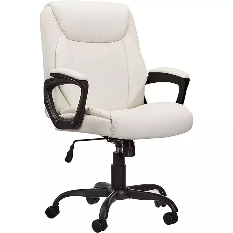 클래식 PU 패딩 미드 백 사무실 의자, 컴퓨터 책상 의자, 팔걸이 크림 포함, 26 인치 D x 23.75 인치 W x 42 인치 H