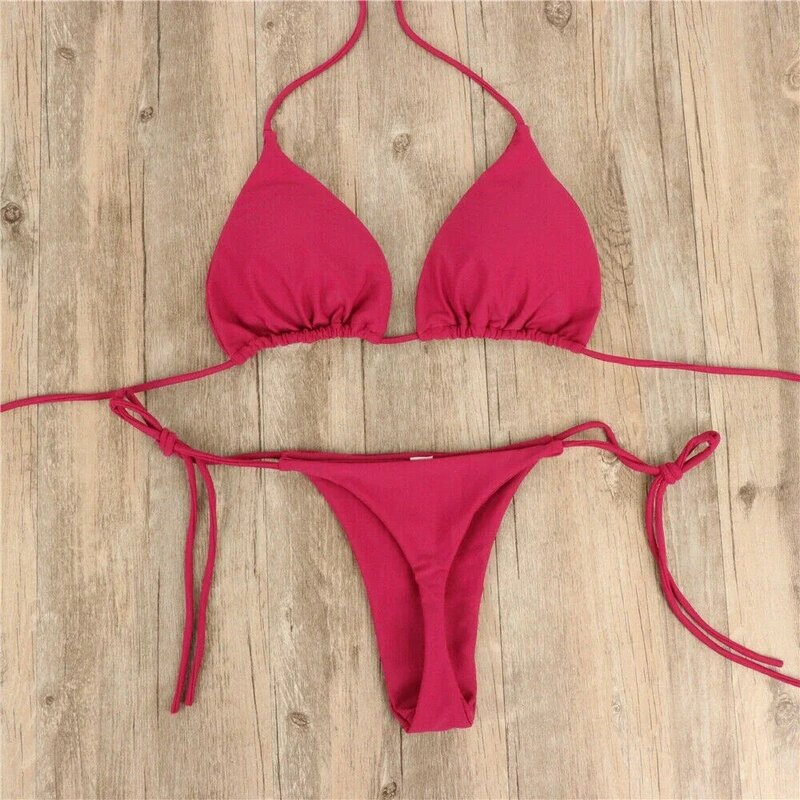 Sexy Dames Bikini Lingerie Set Side Stropdas Badpak T-Back Laagbouw String Bandage Stijl Braziliaanse Badmode Zacht Effen Ondergoed