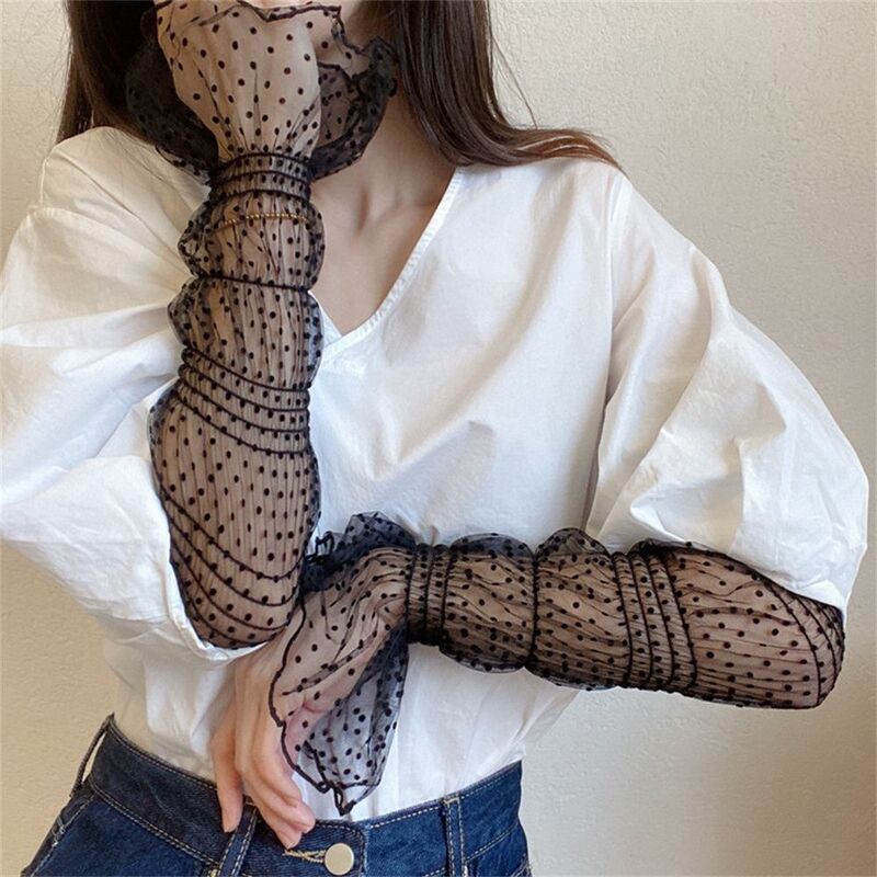 Mittens Women Mesh Breathable Sunscreen Arm Sleeve Lace Fingerless Long  Sleeves Gloves