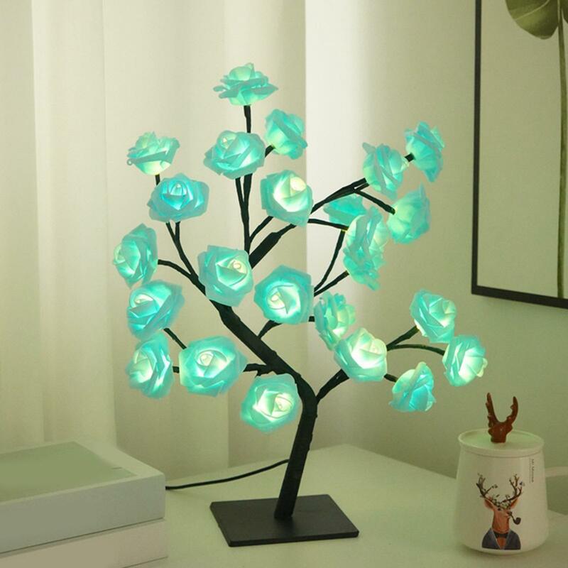 Rose Flower Tree Table Lamp, USB Night Light para Casa, Quarto, Sala de estar, Festa, Casamento, Decoração de Natal, Presente, 24 LED