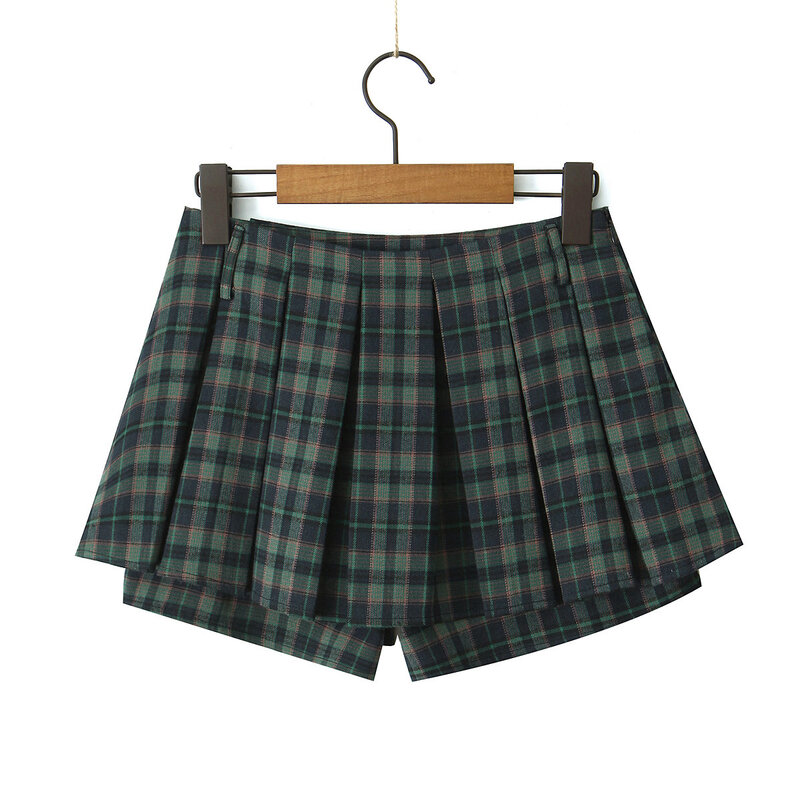 Винтажные женские мини-юбки в стиле Харадзюку, летние зеленые клетчатые юбки, корейская модная юбка в стиле преппи с шортами, 2024