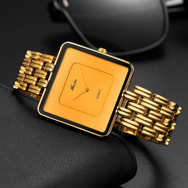 Montre à quartz en acier inoxydable doré pour femme, montres-bracelets simples pour femme, mode chaude, livraison directe, 2024