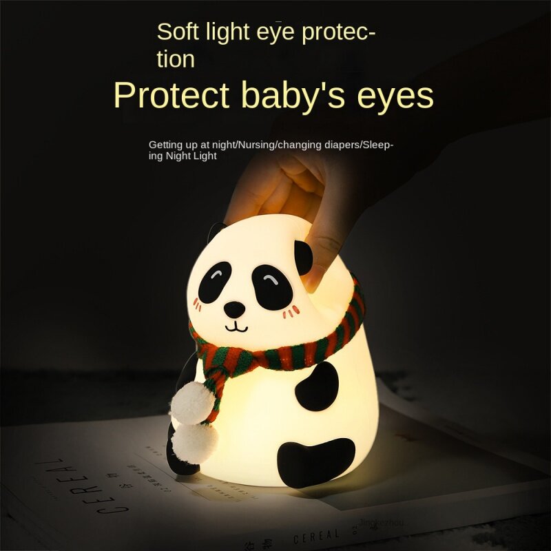 パンダの雰囲気ライト装飾、USB充電、小さなナイトランプ、シリコンギフト、目の保護、誘導ナイトライト