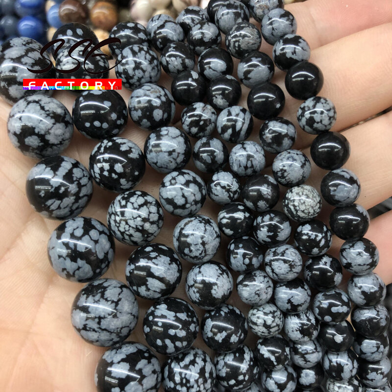Natural Snowflake Obsidian Stone Beads Alabaster Round Loose Spacer Bead For Jewelry Making DIY Charm Bracelet 4 6 8 10 12mm 15"