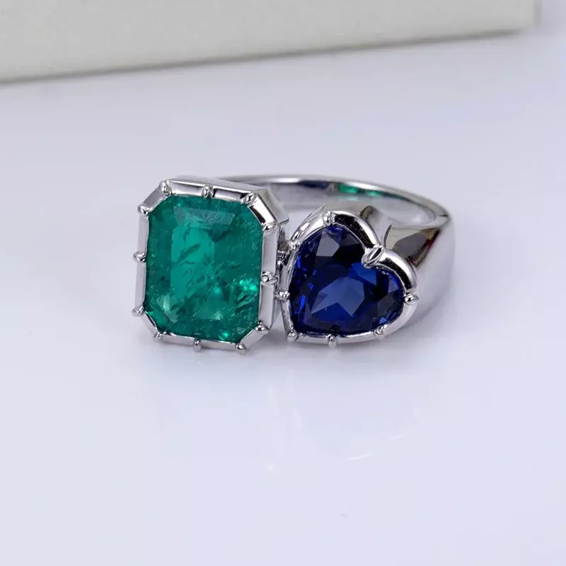 RUIF-anel de ouro personalizado para mulheres, 9k, 14k, 18k, verde, esmeralda e azul, safira de laboratório, joias finas, nova moda