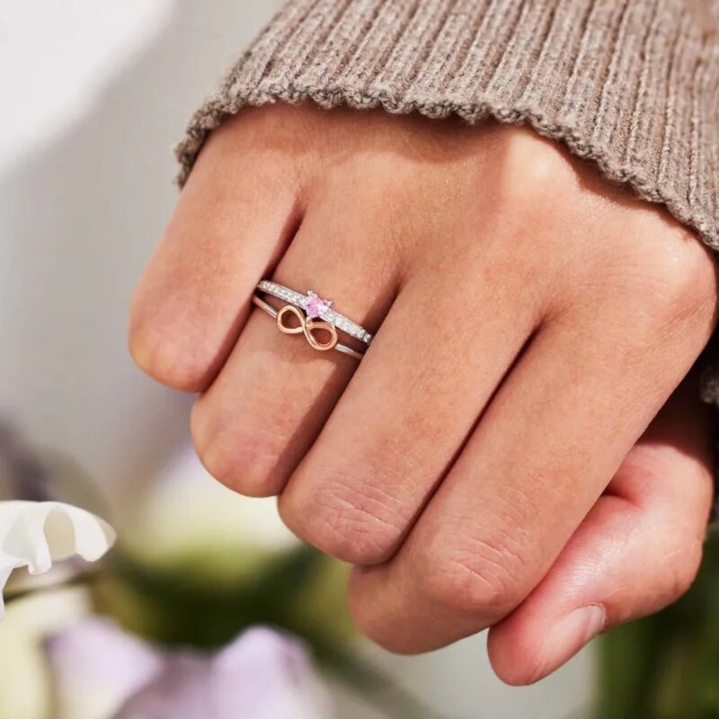 Monkton S925 Серебряные модные кольца Infinity Love для женщин романтические свадебные циркониевые ювелирные изделия Розовое сердце кольцо обещания женские кольца