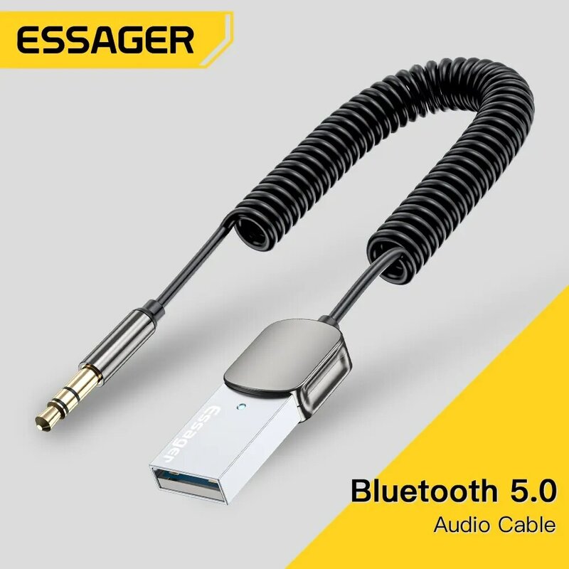 Essager Aux Bluetooth Adapter Dongle USB Sang Jack 3.5Mm Âm Thanh Xe Hơi Aux Bluetooth 5.0 Chính Hãng Bộ Cho Xe Hơi Đầu Thu BT Bộ Phát