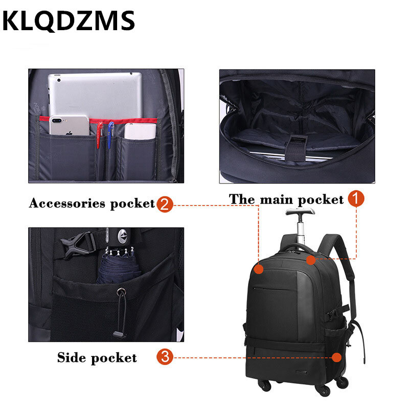 KLQDZMS 나일론 방수 여행 가방, 장거리 여행용 더블 숄더 휴대용 범용 롤러 여행 가방, 20 인치