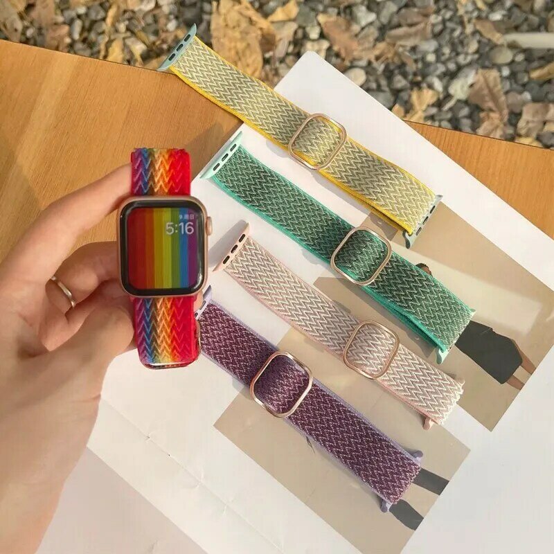 Bohemian Nylon Strap para Apple Watch, Shiny Bracelet, Elastic Band, Ultra 2, 49mm, 41mm, 45mm, 38mm, 40mm, 44mm, iWatch Series 9, 8, 7, 6, 5, 4, Se