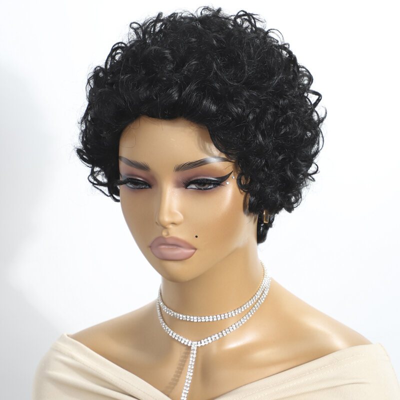 Short Curly Human Hair Wig With Bangs Human Hair Full Machine Made Deep Wave Water Brazilian Hair For Women Fluffy Human Hair