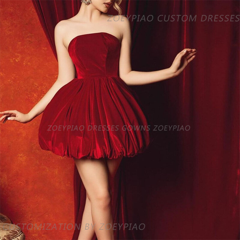 Mini abito da festa in velluto rosso da donna colletto quadrato senza maniche abiti corti da ballo semplice abito da Cocktail formale a sirena