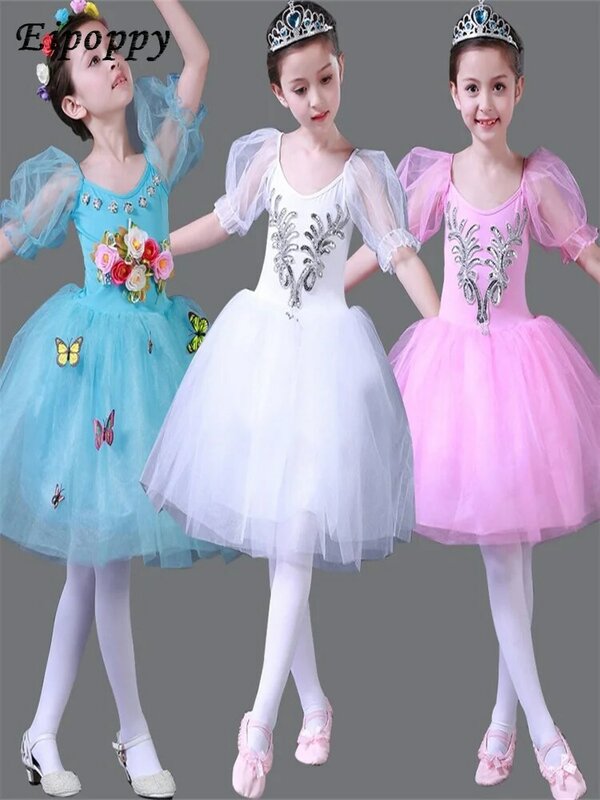 Kostium dziecięcy mały łabędź taniec dziewczęcy spódnica do tańca baletowego biała zwiewna sukienka biały anioł modna sukienka księżniczki nowość