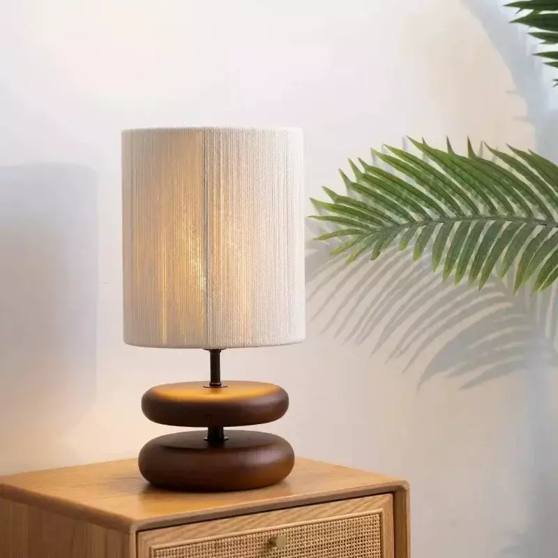 Lámpara de escritorio de madera maciza japonesa wabi-sabi, Color nogal creativo, sala de estar, estudio, dormitorio, mesita de noche, atmósfera