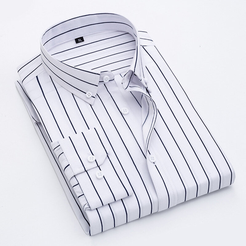 Striped Men's Shirt Formal Vintage Slim Fit Dress Shirt Fashion Long Sleeve Turn Collar Thikn Spring Autumn Workwear Youth 2023