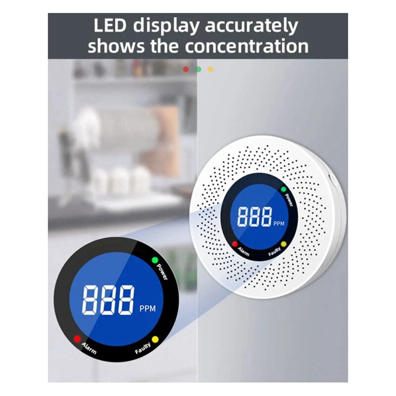 Detektor mandiri karbon monoksida 1 buah, Alarm CO dengan tampilan layar bertenaga baterai untuk rumah dapur kantor