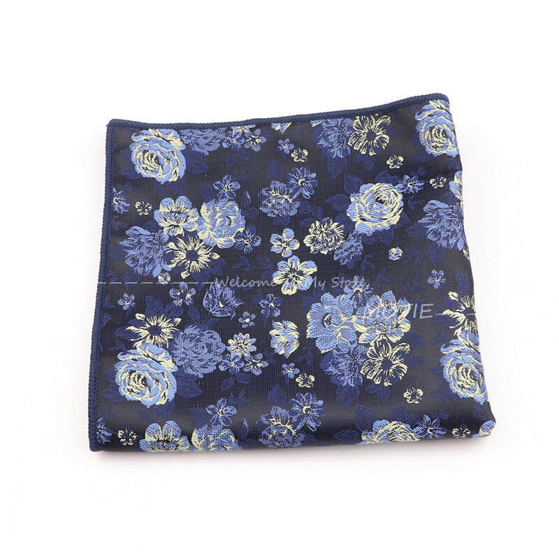 Pañuelo de Cachemira de poliéster para hombre, pañuelo cuadrado de bolsillo Floral azul para uso diario, accesorios de fiesta de negocios, regalo, novedad
