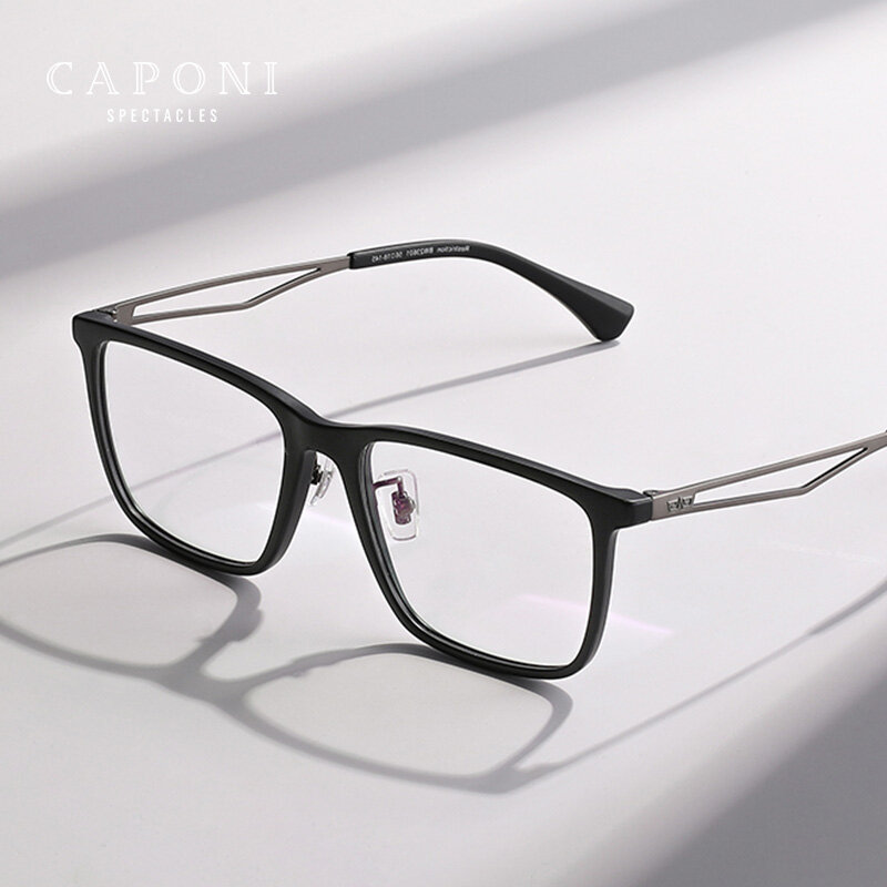 CAPONI แว่นตาแฟชั่นใหม่กรอบแว่นตาผู้ชาย TR90แว่นตาไทเทเนียมอะซิเตท UV400ปกป้องแบรนด์ดีไซเนอร์ J23601