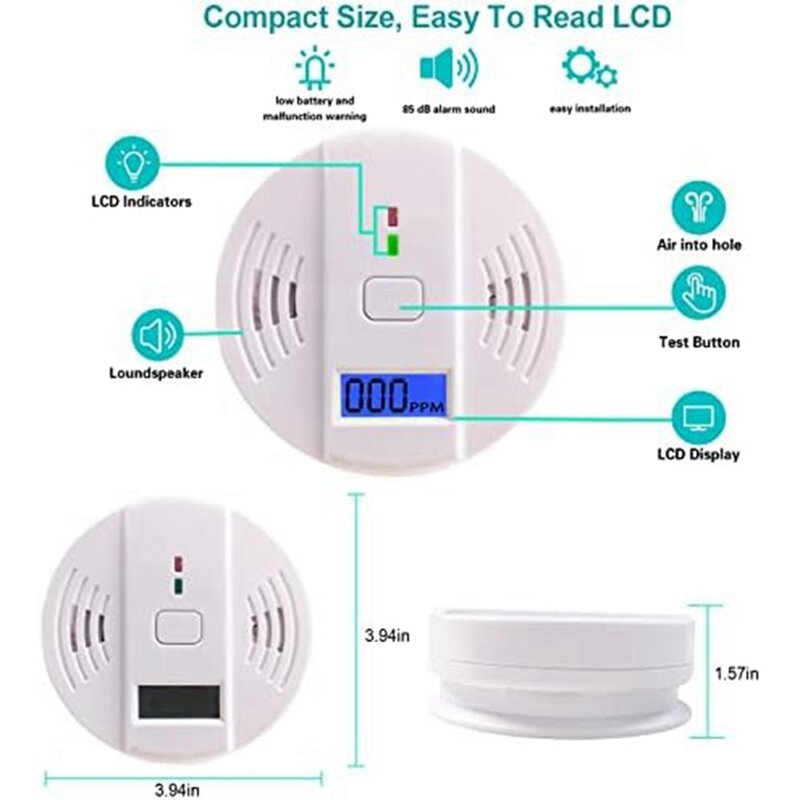 Detektor karbon monoksida panas, Alarm karbon monoksida untuk rumah, gudang, pendeteksi Alarm karbon monoksida