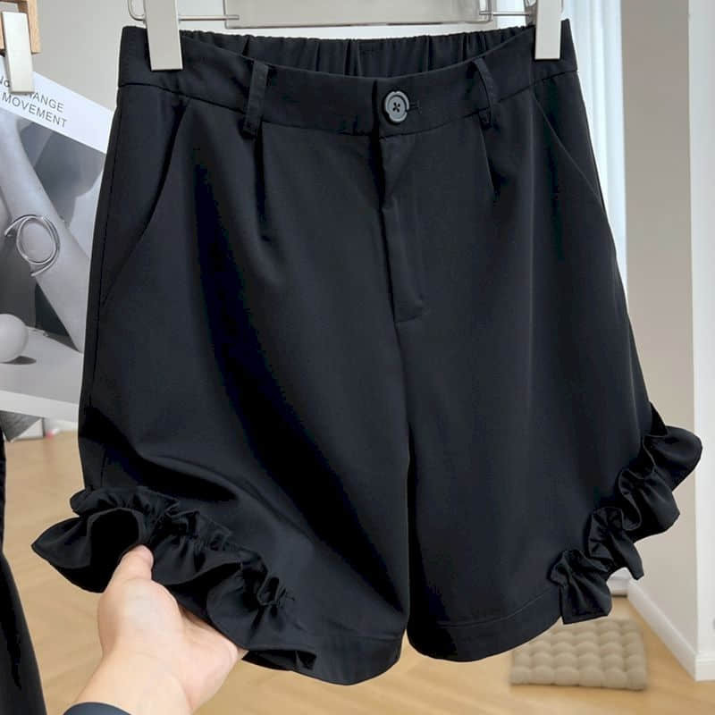 Solide Shorts Sommer Verkauf Anzug Stoff lässig halbe Hose Vintage lose koreanischen Stil hoch taillierte gerade Hosen Frauen Kleidung