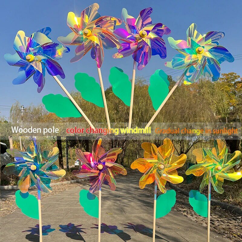 Ветряная мельница 24 см с цветными ручками, светоотражающая уличная Декоративная мельница для защиты сада, растений, цветов, отпугиватель птиц