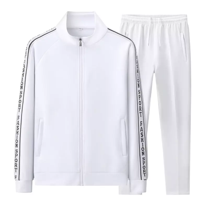 New Men'S Sportswear Sets Casual White Tracksuit Male Spring Autumn Slim Suits 2 Piece Sweatshirt+Pants Breathable Clothing